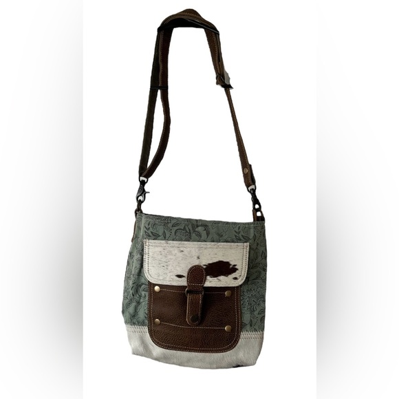 Myra Bag Crossbody Bag Canvas Leather Cowhide Western NWOT! - Picture 1 of 3